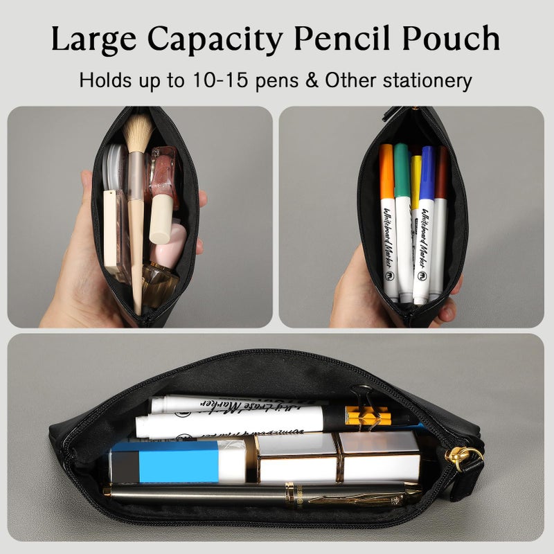 MROCO Pencil Case Black Pencil Bag PU Leather Pen Case Small Zipper Pouch for Pencils, Pens, Markers, Makeups, Change, Coins - Image 4