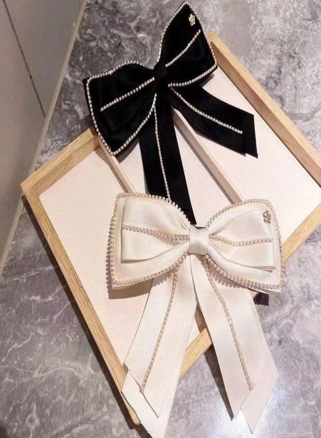 Radhya Accessories Korean Satin Stone Studded Pigtail Bow Clip for Women for Girls Alligator Hair Clip Printed Bow Clip hair clip for women (1 pc) (Grey) - Image 5