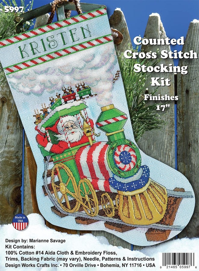 Tobin Santa's Train Cross Stitch Stocking Kit, 17" Long 14 Count - Image 2