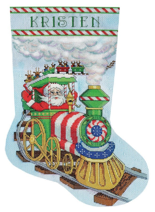 Tobin Santa's Train Cross Stitch Stocking Kit, 17" Long 14 Count - Image 1