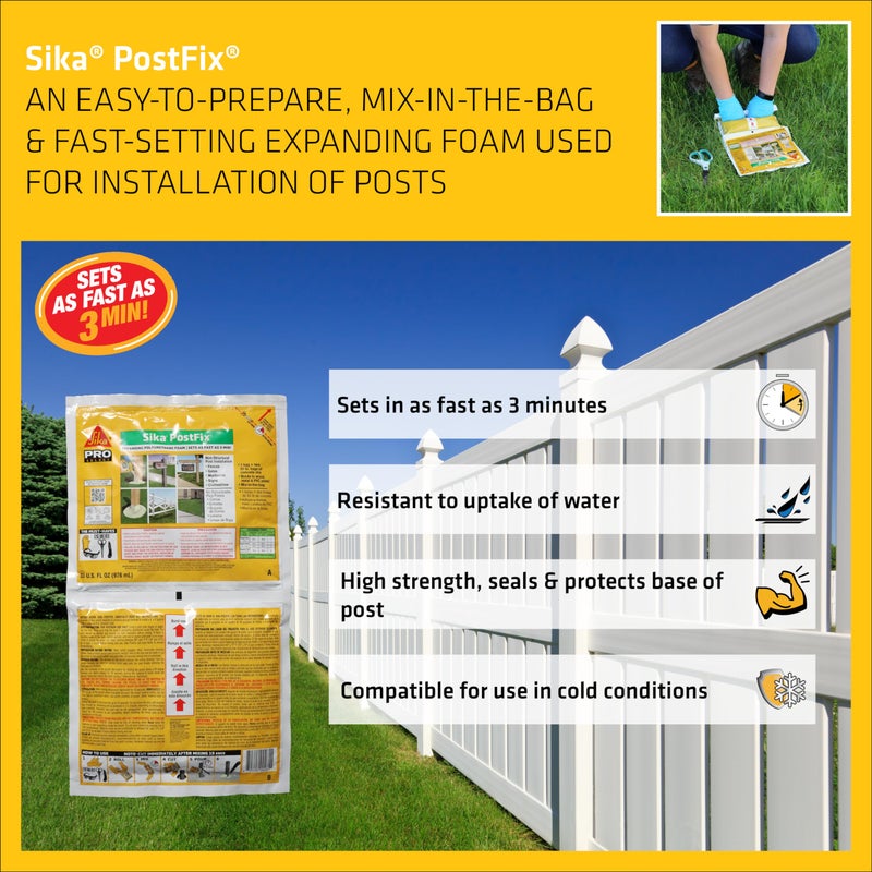 Sika Postfix Fence Post Mix, Mix-in-The-Bag Expanding Foam for Supporting Non-Structural Posts, Fence, Mailbox, and Sign Posts - Image 3