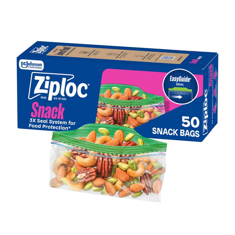 Ziploc Snack Bags, Easy Open and Close, Small Plastic Food Storage Bags, 50 Bags Total - Image 1