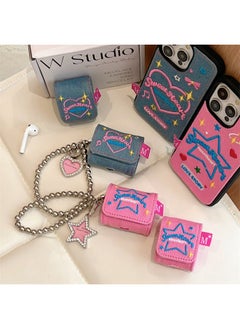 Retro Denim Y2K Millennium Wind Airpods 3 Generation Protective Cover For Apple Wireless Bluetooth Headset Pro2 Generation-color:Leather Flip Earphone Cover Rose Red Star Single Shell-Applicable Models:Universal For Airpods 3rd Generation/Pro