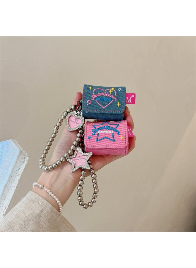 Generic - Retro Denim Y2K Millennium Wind Airpods 3 Generation Protective Cover For Apple Wireless Bluetooth Headset Pro2 Generation-color:Leather Flip Earphone Cover Rose Red Star Single Shell-Applicable Models:Universal For Airpods 3rd Generation/Pro - Image 1