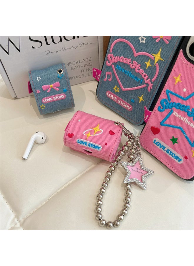 Generic - Retro Denim Y2K Millennium Wind Airpods 3 Generation Protective Cover For Apple Wireless Bluetooth Headset Pro2 Generation-color:Leather Flip Earphone Cover Rose Red Star Single Shell-Applicable Models:Universal For Airpods 3rd Generation/Pro - Image 1