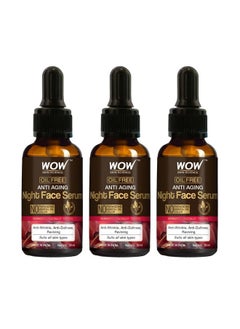 WOW Skin Science Anti Aging Night Face Serum|Oil Free|Anti Wrinkle Anti Dullness Reviving|No Parabens Silicones & Color|50Ml|Pack Of 3  - Image 1
