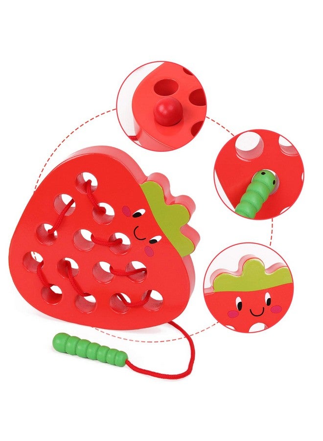 GEMEM Wooden Lacing Threading Toys Fine Motor Skill Toys For 3 Year Old Educational And Learning Montessori Toddler Travel Toy 1 Strawberry And 1 Dog - Image 3