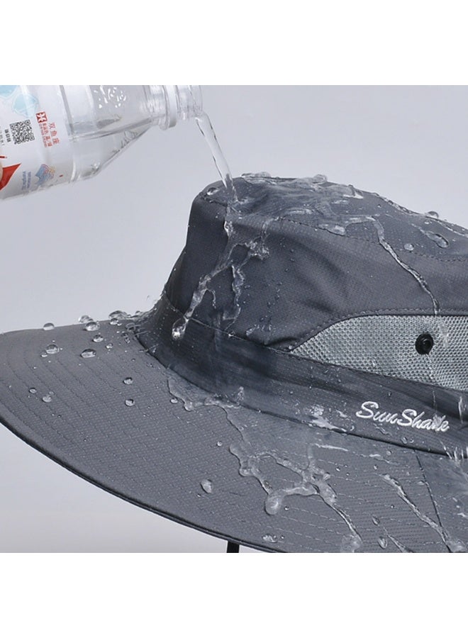 قبعة المشي لمسافات طويلة في الهواء الطلق قبعة التنزه في الهواء الطلق قبعة الشمس المظلة قبعة صياد قبعة التنزه الصيفية للنساء (رمادي فاتح) - Image 4