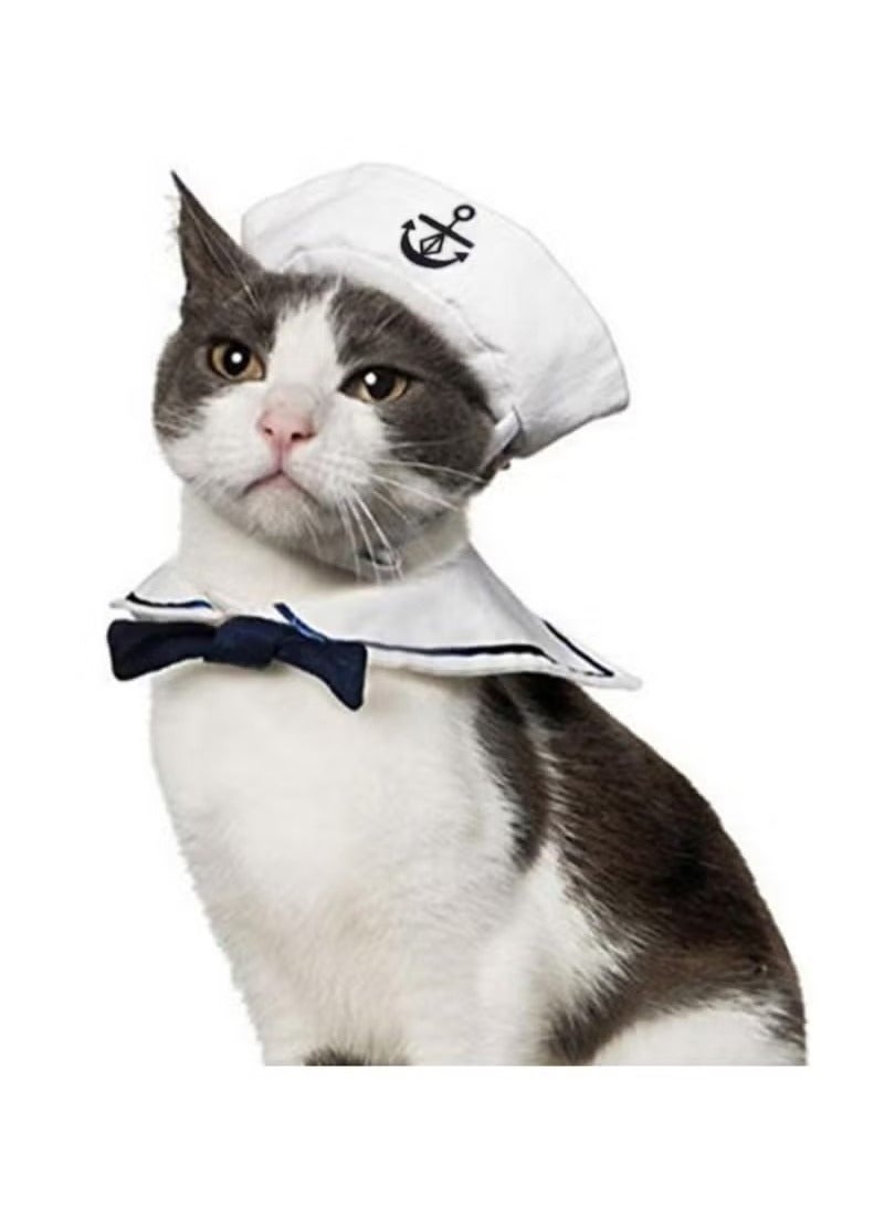 Loquat Pet Sailor Costume for Cats Small Dogs  Cat Sailor Hat with Tie Collar Doggy Navy Outfit Cosplay Apparel - Image 1