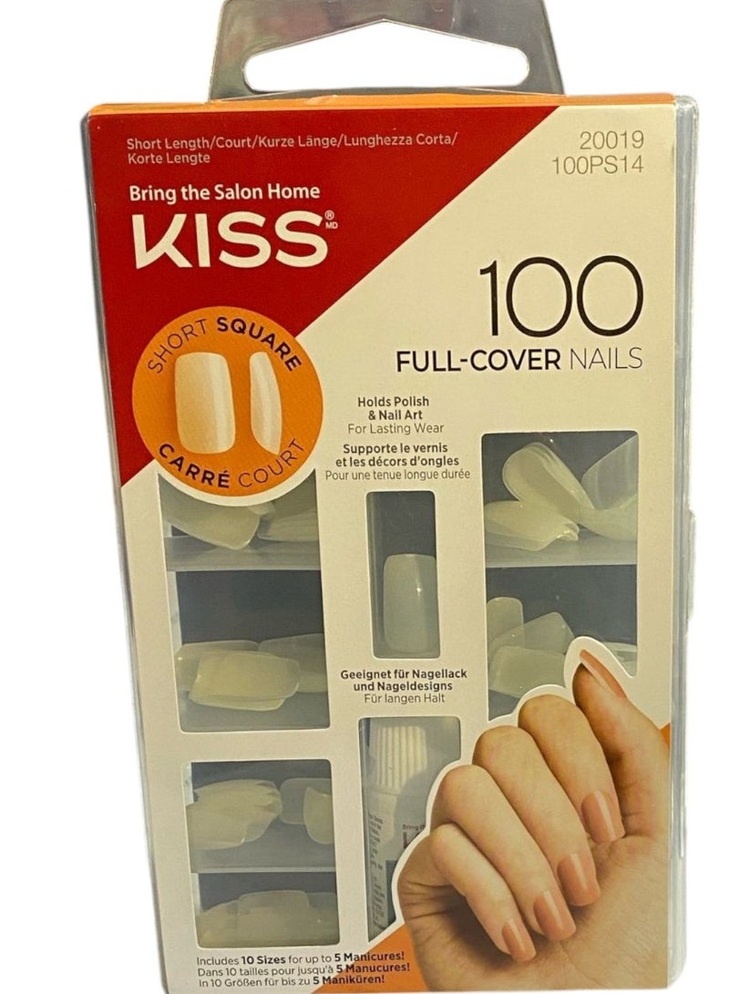 KISS 100PS14 100 FULL-Cover Nails SHORT SQUARE CARRE COURT - Image 1