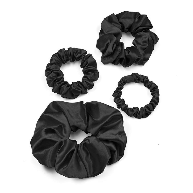 LILYSILK 4Pack Tan Charmeuse 100% Silk Scrunchies Set - Large & Skinny Elastic Hair Ties for Women & Girls - Image 1
