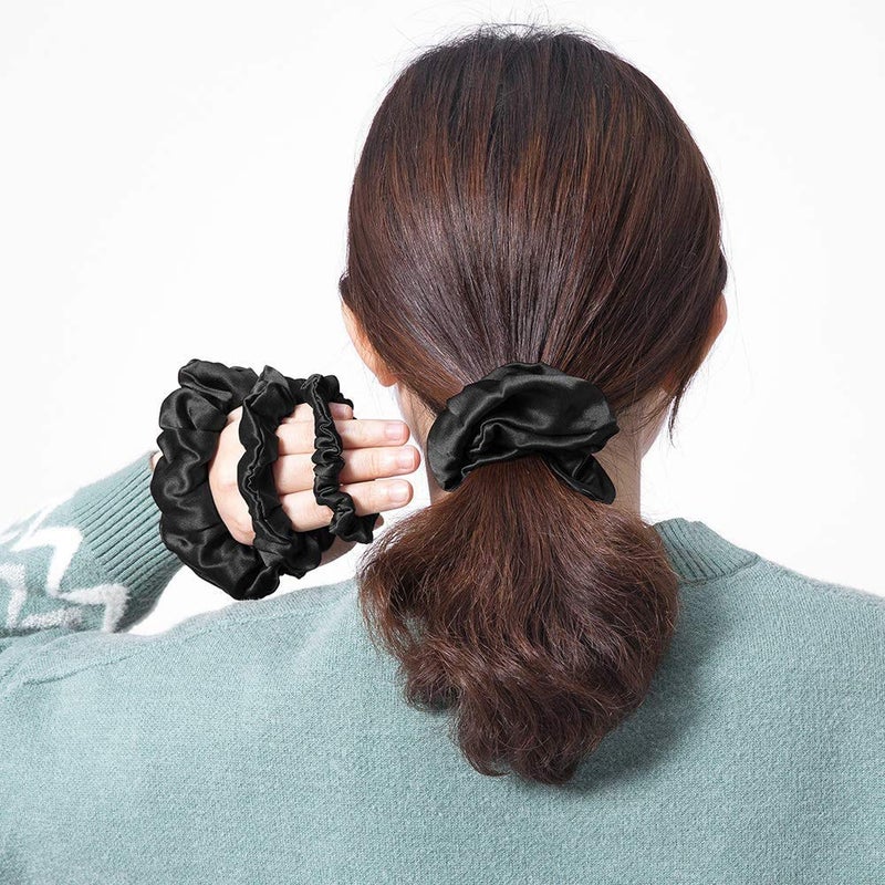 LILYSILK 4Pack Tan Charmeuse 100% Silk Scrunchies Set - Large & Skinny Elastic Hair Ties for Women & Girls - Image 4