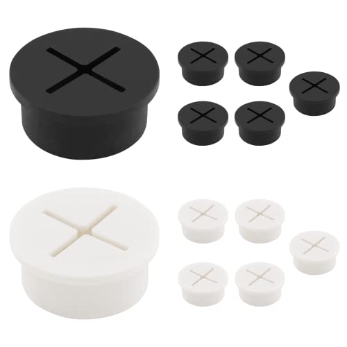 Suiwotin 12pcs 1 Inch Cable Grommet Flexible Desk Grommet Cable Cord Hole Plug Wire Hole Cover for Desk Table Wire Pass Through Black White - Image 3