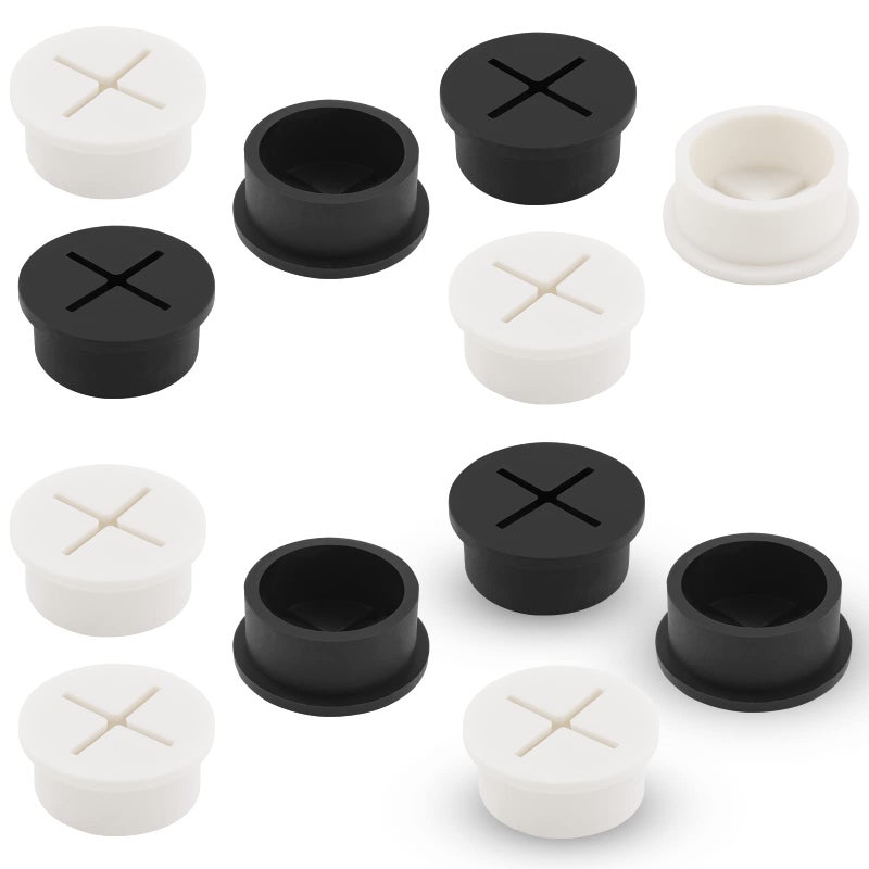 Suiwotin 12pcs 1 Inch Cable Grommet Flexible Desk Grommet Cable Cord Hole Plug Wire Hole Cover for Desk Table Wire Pass Through Black White - Image 2