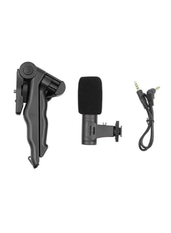 حامل كاميرا فيديو 5 في 1 بمقبض تثبيت وميكروفون بندقية ومجموعة إضاءة ليد لأي موبايل لصناعة الأفلام والفيديوهات الاحترافية إطار شكل حرف U و2 مصباح وحامل أسود أحمر - Image 2