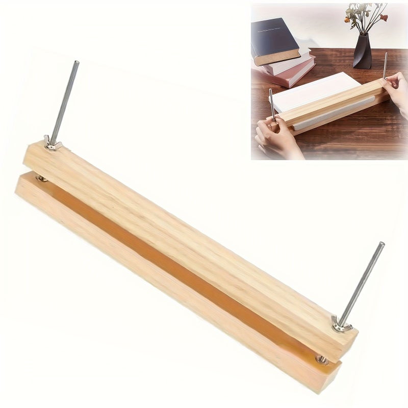 Wooden Book Binding Press With Screws Rectangular Craft Binding Press Durable DIY Stapler For Paper Making And Home Office - Image 1