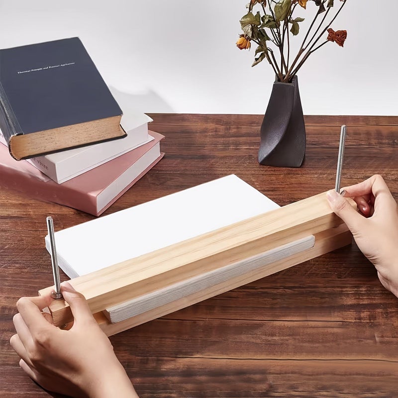 Wooden Book Binding Press With Screws Rectangular Craft Binding Press Durable DIY Stapler For Paper Making And Home Office - Image 4