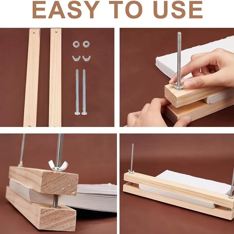 Wooden Book Binding Press With Screws Rectangular Craft Binding Press Durable DIY Stapler For Paper Making And Home Office - Image 3