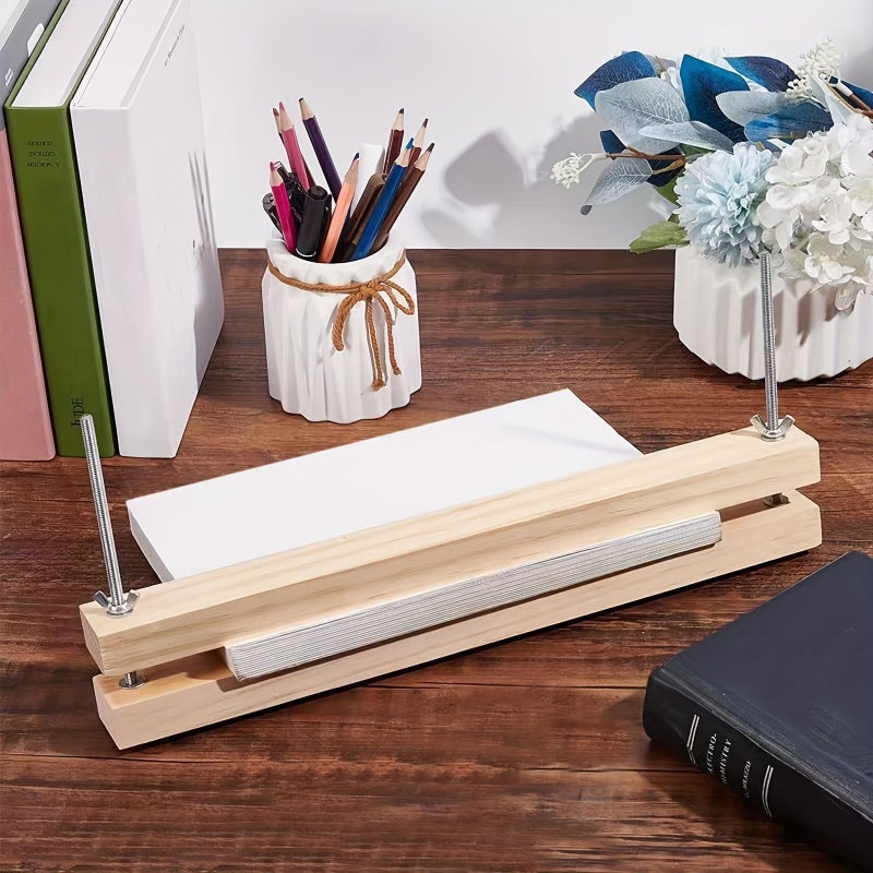 Wooden Book Binding Press With Screws Rectangular Craft Binding Press Durable DIY Stapler For Paper Making And Home Office - Image 5