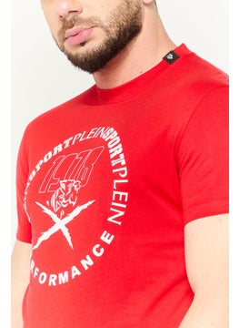 Plein Sport Men Sportswear Fit Short Sleeves Outdoor T-Shirt, Red  - Image 3