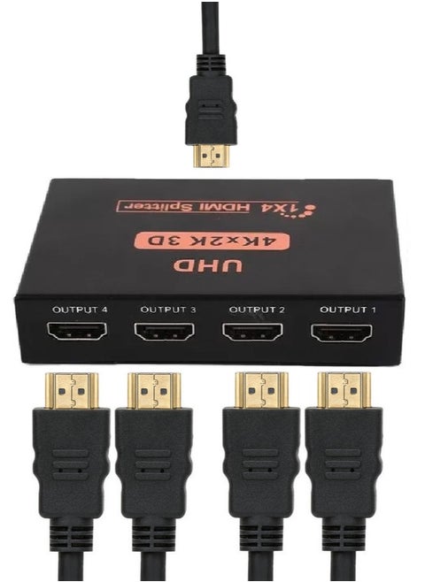 HDMI Splitter 1 In 4 Out – High-Quality 4K Ultra HD, 3D, 1080p, 2160p – Duplicates One Source to Four Displays Simultaneously