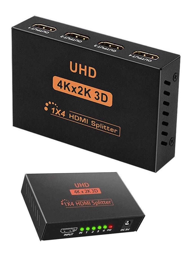 HDMI Splitter 1 In 4 Out – High-Quality 4K Ultra HD, 3D, 1080p, 2160p – Duplicates One Source to Four Displays Simultaneously