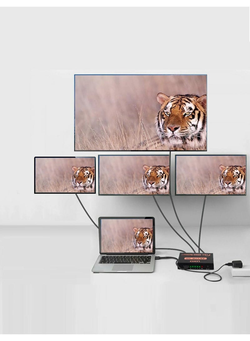 HDMI Splitter 1x4 High Quality | 4K Ultra HD 2160p, 1080p & 3D Support | Duplicates One HDMI Source to Four Displays Simultaneously | Up to 20M Extension Capability - Image 3