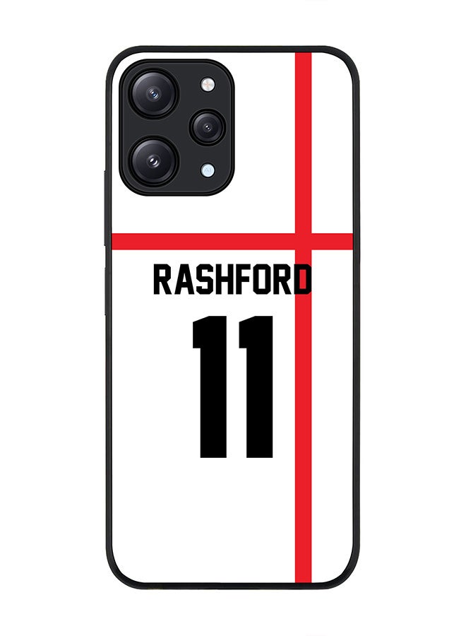 Stylizedd Rugged Black edge case for Xiaomi Redmi 12 4G, Slim fit Soft Case Flexible Rubber Edges Anti Drop TPU Gel Thin Cover -  Football Team - England, Player Name - Rashford - Image 1