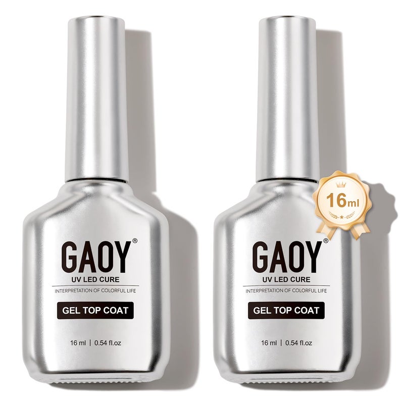 GAOY 2 Pcs 16ml No Wipe Gel Top Coat, Glassy Clear Gel Top Coat, High Gloss Finish for UV Light Cure Nail Polish - Image 1