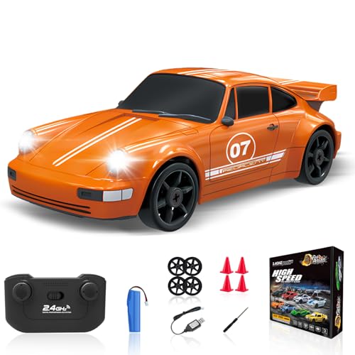 YUAN PLAN RC Drift Car 124 24GHz Remote Control Car 4WD High Speed Drifting RC Cars with Light Rechargeable Battery and Drift Tires Racing Cars Toys for Kids Adults Girl Boys Orange - Image 1