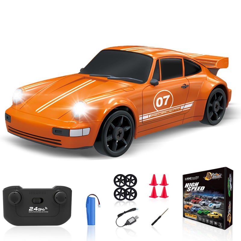 YUAN PLAN RC Drift Car 124 24GHz Remote Control Car 4WD High Speed Drifting RC Cars with Light Rechargeable Battery and Drift Tires Racing Cars Toys for Kids Adults Girl Boys Orange - Image 3