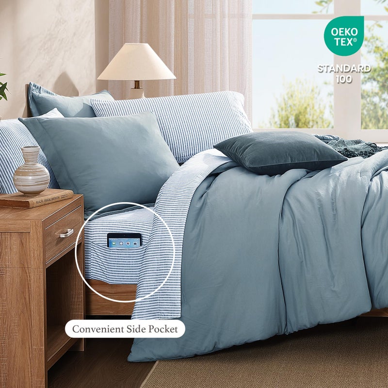Monbix Queen Comforter Set - 7 Pieces Dusty Blue Prewashed Bed in a Bag Queen Bedding Sets with Comforters, All Seasons Ultra Soft Comforter Bed Set with Sheets,Pillowcases & Shams - Image 5