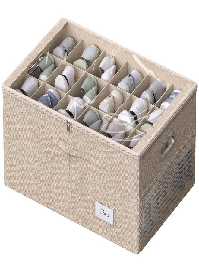 FHSQX Shoe Organizer for Closet,Shoe Box Storage Containers Fit 18 Pairs,Foldable Shoe Storage Bins with Clear Cover & Adjustable Dividers for Shoes,Blankets,Linen,Clothing - Image 1