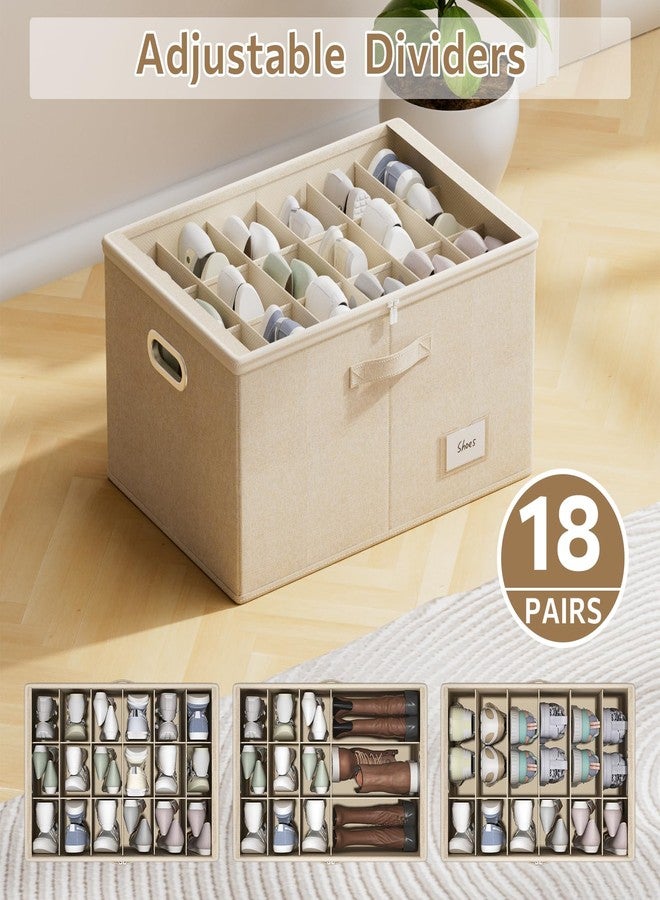 FHSQX Shoe Organizer for Closet,Shoe Box Storage Containers Fit 18 Pairs,Foldable Shoe Storage Bins with Clear Cover & Adjustable Dividers for Shoes,Blankets,Linen,Clothing - Image 4