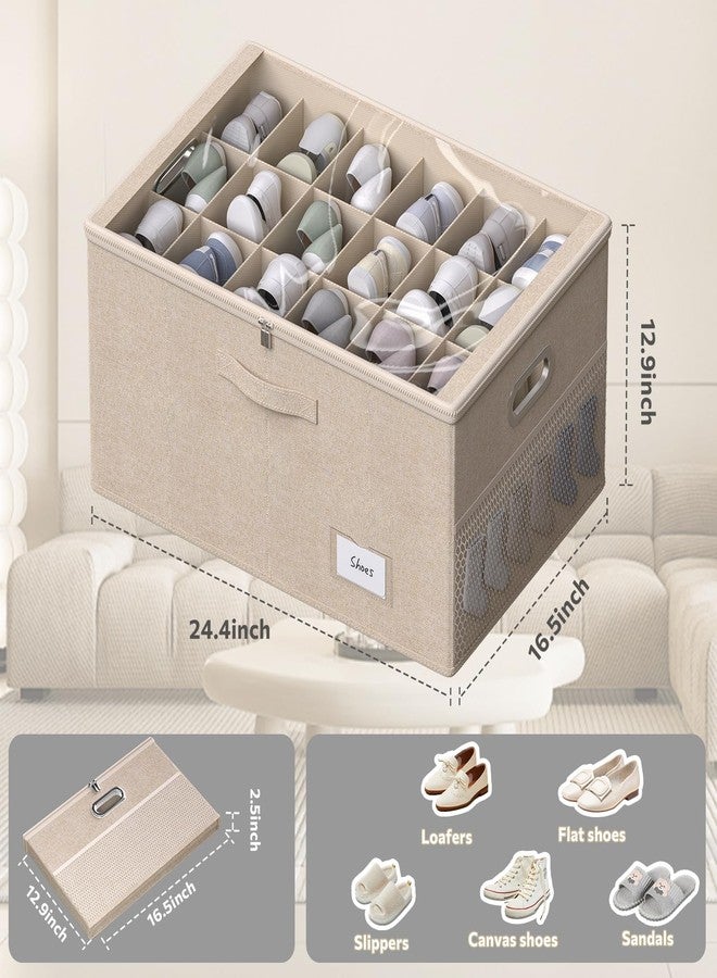 FHSQX Shoe Organizer for Closet,Shoe Box Storage Containers Fit 18 Pairs,Foldable Shoe Storage Bins with Clear Cover & Adjustable Dividers for Shoes,Blankets,Linen,Clothing - Image 3