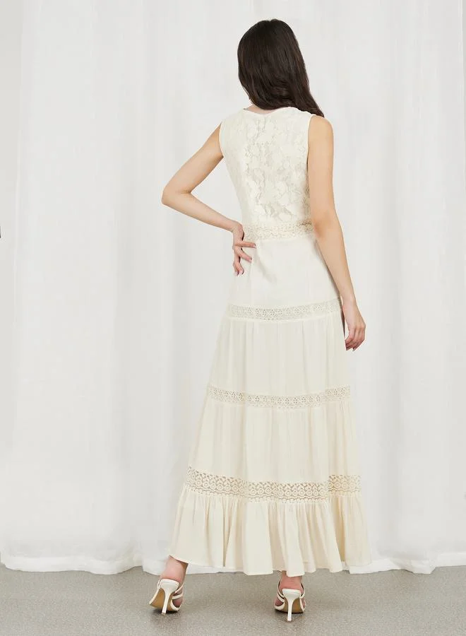 Styli Lace Trim Maxi Dress