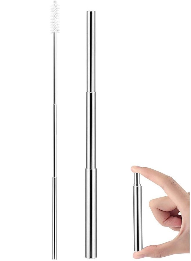 Iktu Telescopic Reusable Straws, Portable Stainless Steel Drinking Straw with Cleaning Brush and Storage Case, Folding Metal Straw for Travel, Home and Office (Silver - Image 1