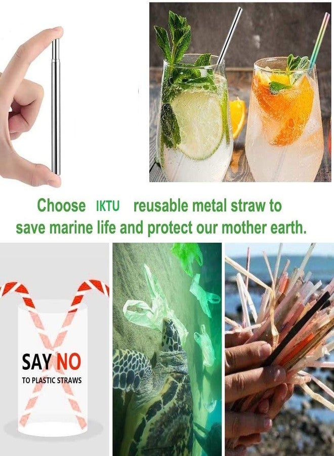 Iktu Telescopic Reusable Straws, Portable Stainless Steel Drinking Straw with Cleaning Brush and Storage Case, Folding Metal Straw for Travel, Home and Office (Silver - Image 5