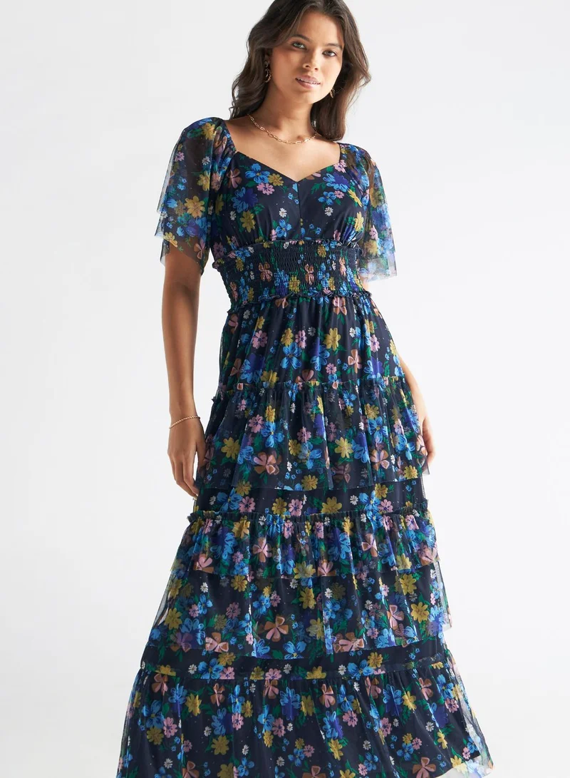 فاف فستان بكشكشة مزين بطبعة زهور