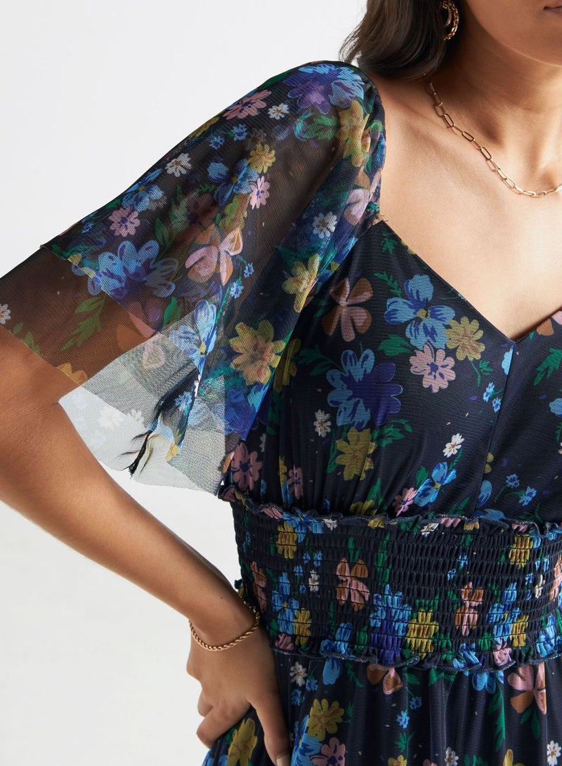 فاف فستان بكشكشة مزين بطبعة زهور - Image 3