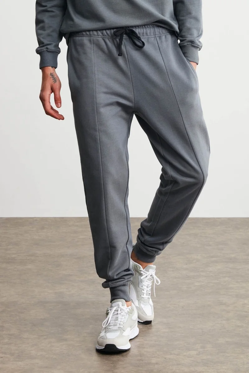 جريميلانج Fabian Men's Regular Fit Normal Cut Front Ribbed Corded 3 Thread Inner Raised Gray Sweatpants