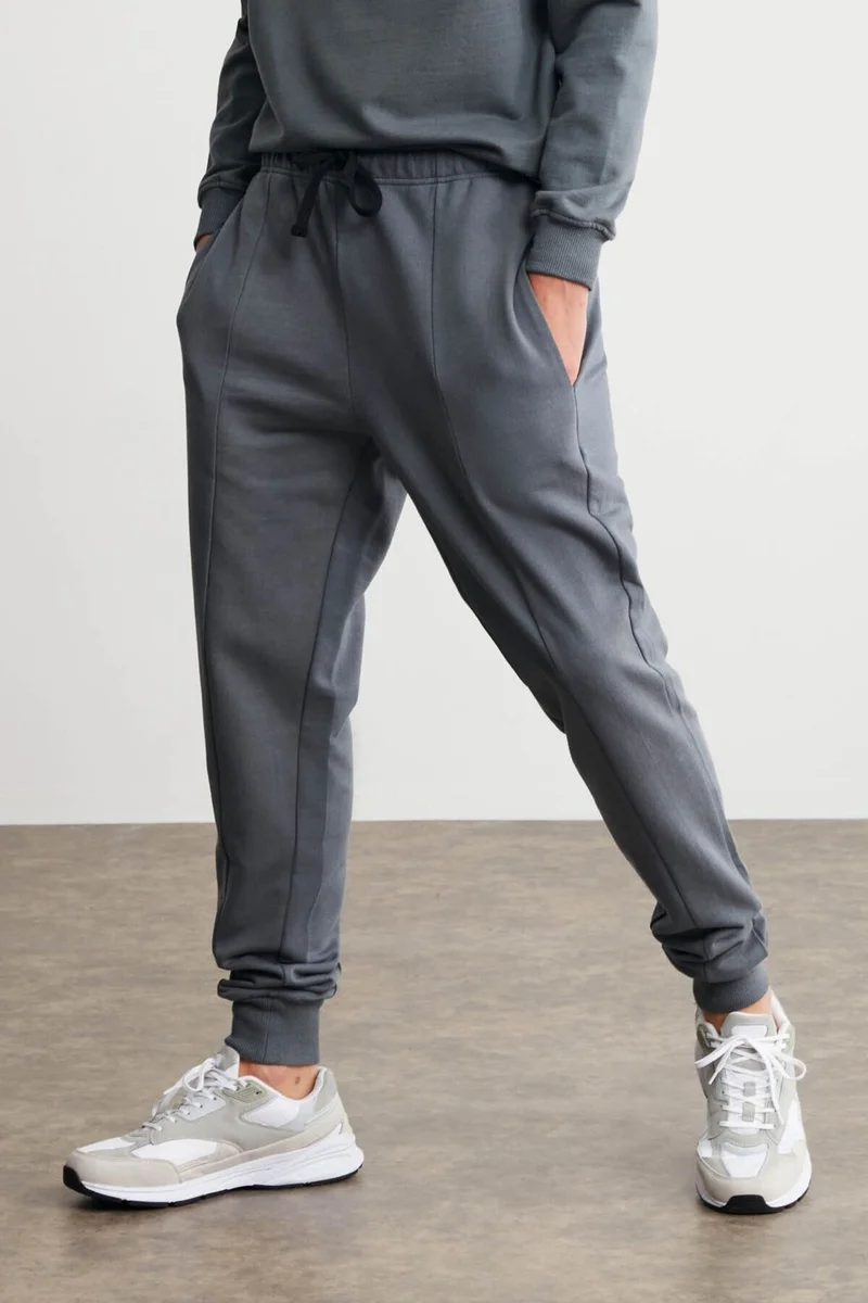 جريميلانج Fabian Men's Regular Fit Normal Cut Front Ribbed Corded 3 Thread Inner Raised Gray Sweatpants