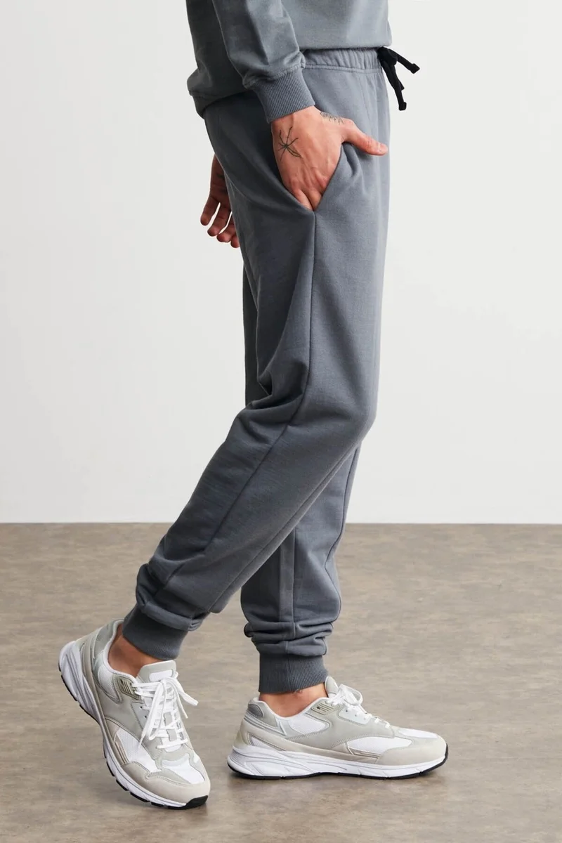 جريميلانج Fabian Men's Regular Fit Normal Cut Front Ribbed Corded 3 Thread Inner Raised Gray Sweatpants