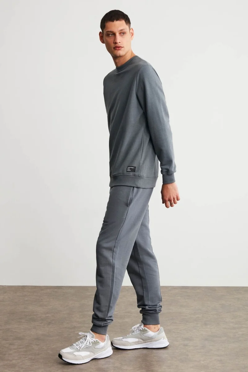 جريميلانج Fabian Men's Regular Fit Normal Cut Front Ribbed Corded 3 Thread Inner Raised Gray Sweatpants