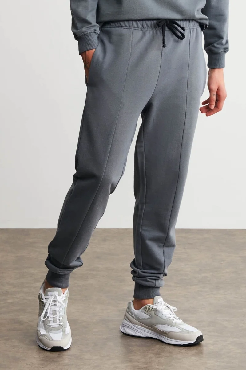 جريميلانج Fabian Men's Regular Fit Normal Cut Front Ribbed Corded 3 Thread Inner Raised Gray Sweatpants
