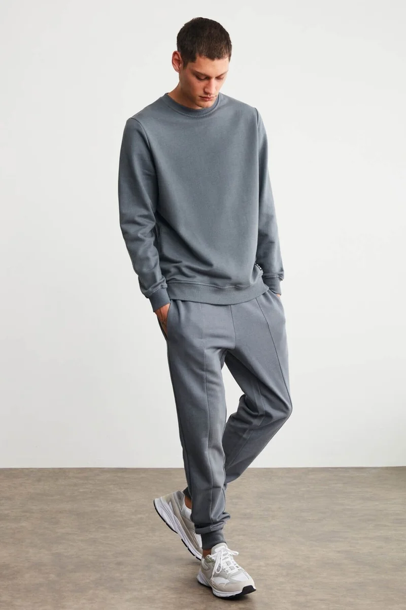 جريميلانج Fabian Men's Regular Fit Normal Cut Front Ribbed Corded 3 Thread Inner Raised Gray Sweatpants