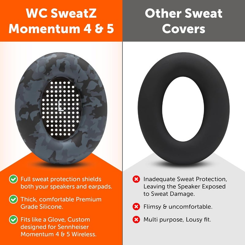 WC SweatZ Momentum 4 & 5 Patented Earpads for Sennheiser Momentum 4 & 5 Wireless Over-Ear Headphones by Wicked Cushions | Sweat Resistant and Easily Washable | Black Camo - Image 3