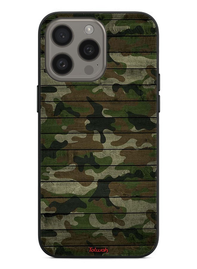 Tolwak غطاء حماية لجهاز آبل آيفون 15 برو ماكس بنمط خشبي تمويهي - Image 2