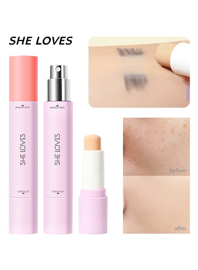 Sheloves Concealer & Makeup Mist-Beauty Concealer Makeup Mist Stick 2in1(3.8g*6ml), Brightening skin and lasting makeup 02# Natural - Image 1