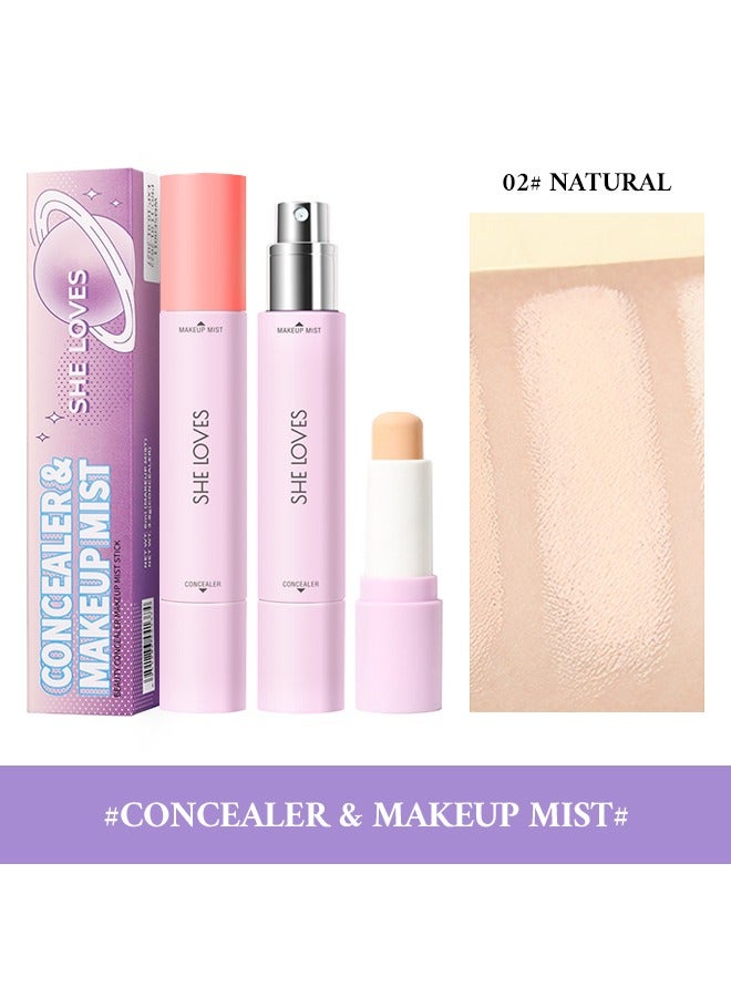 Sheloves Concealer & Makeup Mist-Beauty Concealer Makeup Mist Stick 2in1(3.8g*6ml), Brightening skin and lasting makeup 02# Natural - Image 2